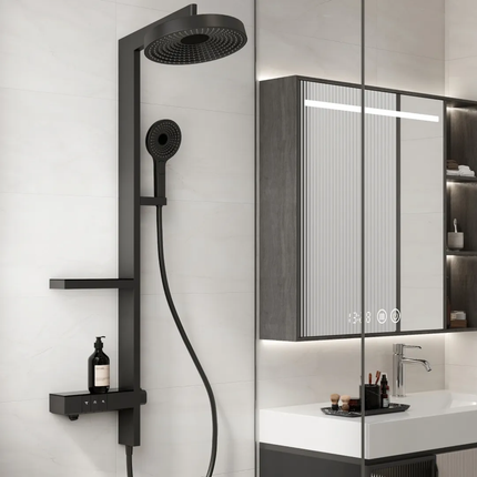 Luxury Modern Hotel Use Bathroom Set White Waterfall LED Digital Thermostatic Faucet System Wall-Mounted Hot Cold Brass Shower