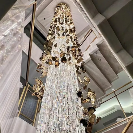 Custom New European Gold Empire Luxury Crystal Chandelier Modern Square Rectangle Pendant Lights Oval Remote Control for Wedding