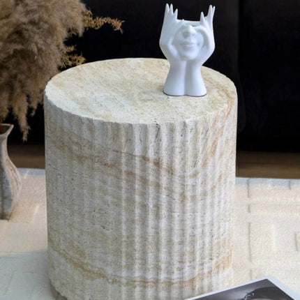 Modern Handmade Stone Natural Travertine Texture Roman Column Side Table Coffee Table Antique Home Balcony Simple Movable Table