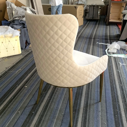 Beige Velvet Home Office Chair with Gold Stainless Steel Leg Synthetic Leather Modern Dining