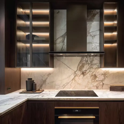 BALOM Luxurious Style Kitchen Furniture Island Unit with LED light Modern Kitchen Cabinet Custom Solid Wood OEM Factory Direct