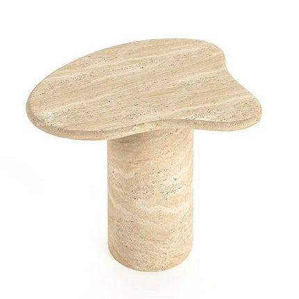 Be Simple But Elegant Beige Water Ripple Small Side Table With Irregular Design Solid Travertine Stone Table