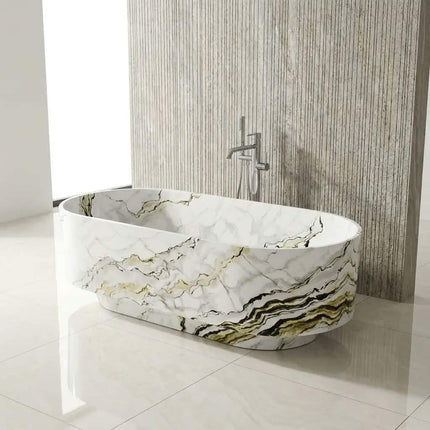 Luxury 1.7m Artificial Calacatta Viola Marble Freestanding Bathtub Modern 2-Person Oval Shape Artificial Stone 5-Star Hotel Spa