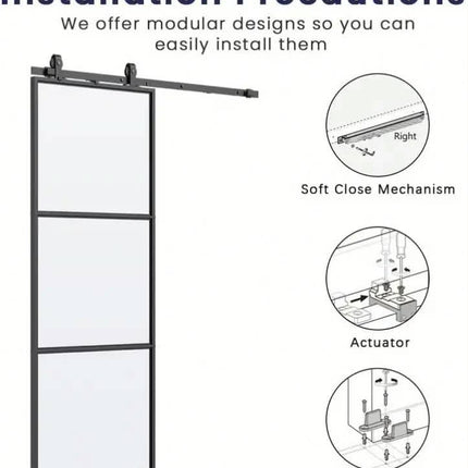 Black Glass Sliding Barn Door Hardware Kit Wooden Sliding Barn Door System Hardware
