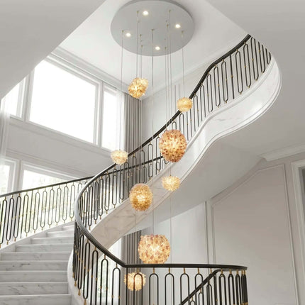 Modern Gold LED Warm White Metal Natural Crystal Foyer Pendant Lamp Spiral Staircase Design Indoor Hanging Home Dining Living