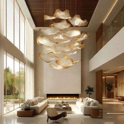Design Luxurious Round Glass Chandelier For Villa Living Room Designer Leaf-Shaped Lamp for Hotel Lobby Restaurant