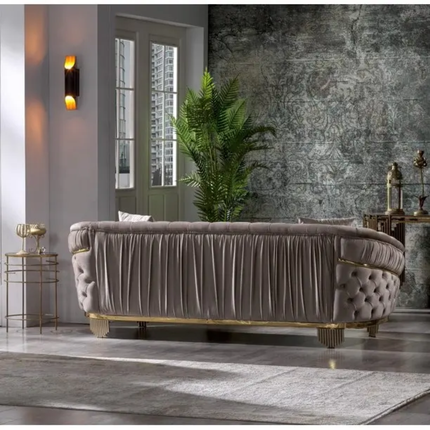 Contemporary 3-Seater Chesterfield Loveseat Set Fabric Button Sectional Sofa Metal Frame