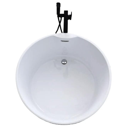 Modern Freestanding Solid Surface Eco-friendly Round Soaking Bathtub With Drainer and Center Drain White Textured Surface finish