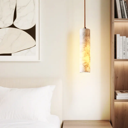 Modern Round Natural Marble Hanging Lamp Marble Veins Warm White LED Suspension Lamp for Bedroom AC Compatible Easy Installation