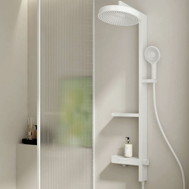 Luxury Modern Hotel Use Bathroom Set White Waterfall LED Digital Thermostatic Faucet System Wall-Mounted Hot Cold Brass Shower