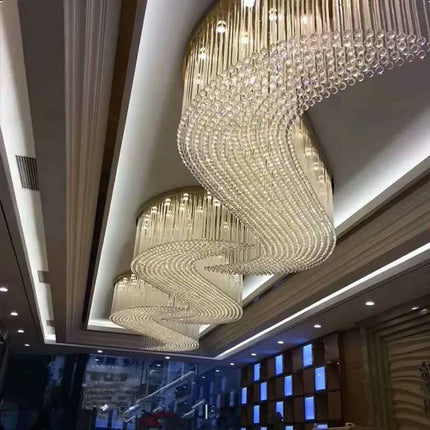 Customized Large Fancy Crystal Chandeliers for Hotels Banquet Halls Elegant Pendant Light for Villa Lighting Long Shape