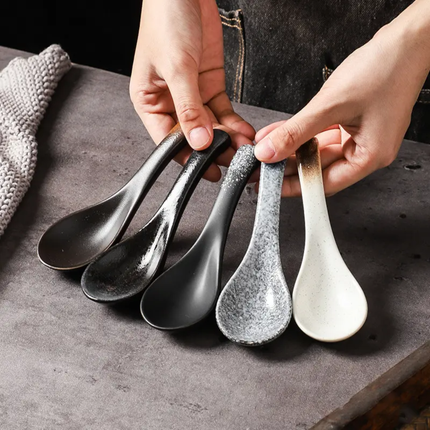 Ceramic Spoons Retro Style Smooth Polished Kitchen Spoons For Rice Porridge Soup Serving Household Restaurant Hotel Use