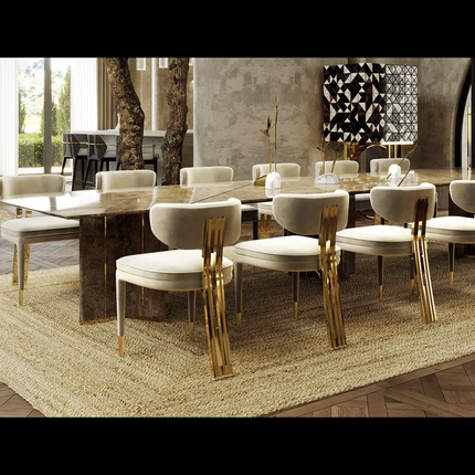 Gold and White Stainless Steel Frame Dining Chair – Soft Velvet Upholstery, Perfect for Home, Hotel and Restaurant Use