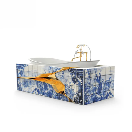 Luxury Freestanding Bathtub Modern Designer Hand Painted Art Stainless Steel Soaking Tub For Villa And Mansion Statement Bath