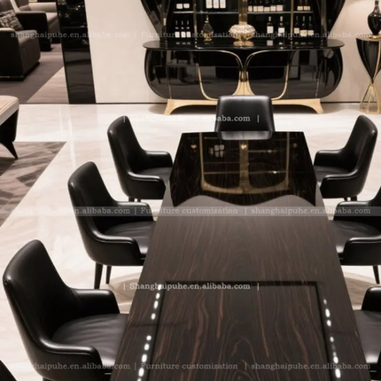 Luxury Dining Table Set for 10 People – Premium Black High-Gloss Surface, Stylish and Durable for Home Use
