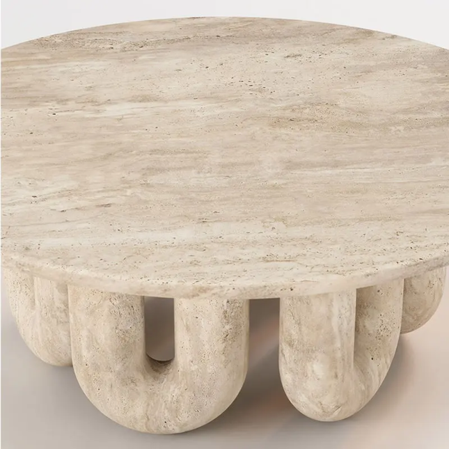 Modern Design Travertine Round Coffee Table With Fire Resistant Eco-Friendly Features for Living Room Bedroom And Dining