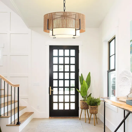 Hand-Woven Rattan Chandelier Boho Pendant Lamp Farmhouse Wicker Hanging Ceiling Light Dining Room Kitchen Island Bedroom Foyer