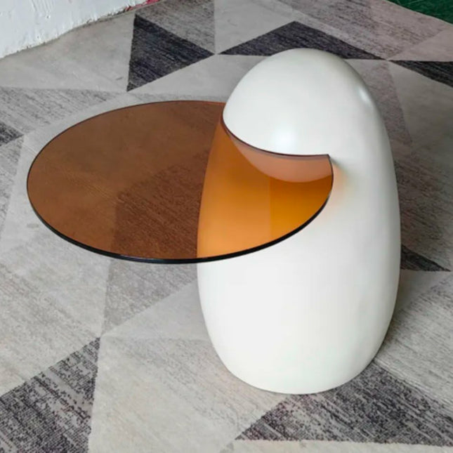 Luxury Art Creative Corner Table Cement Concrete Tempered Glass Modern Round Ornament Side Table