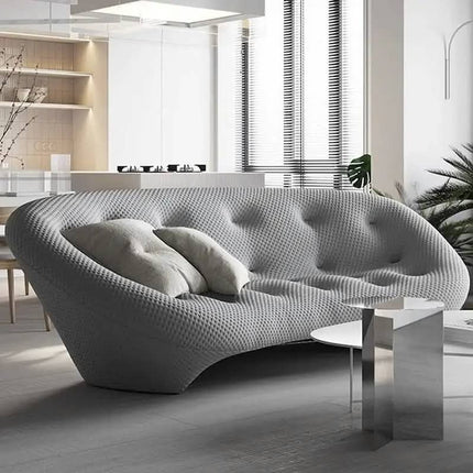 French Minimalist Chesterfield Sofa Set Fabric Irregular Cream Style Oval Shape Small Spaces Apartments Villas Hotel Application