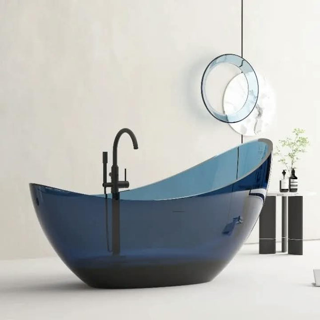 High End Moon Shape Customized Blue Color Clear Transparent Resin Bathroom Bath Tub Solid Surface Freestanding Bathtub