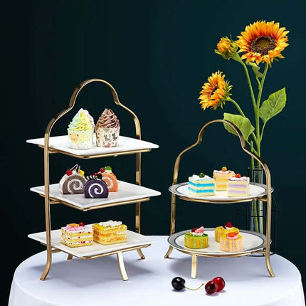 Retro European Style Custom Afternoon Tea Stand With Gold Handle For Wedding Party Decor Portable Cake Stand Dessert Stand