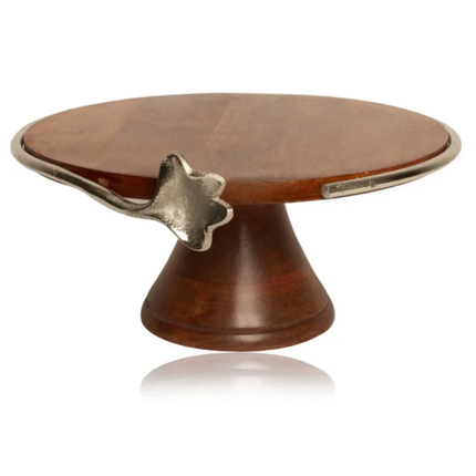 High Quality Modern Stylist Design Handmade Wooden Cake Serving Stand With Gold Metal Floral Cupcake Holder Dishwasher Safe