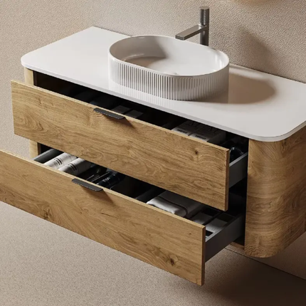 Luxury Wall-Mounted Bathroom Vanity Set – Lacquered Cabinet, Smart Mirror, Plywood Frame, Ceramic Basin for Hotels