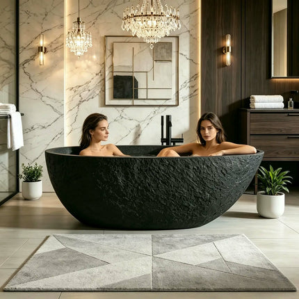 Modern Matte Black Freestanding Bathtub One Piece Solid Surface Artificial Stone Eco-Friendly for High End Home Spa