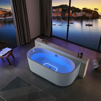 Italian-Style Striped Artistic Bathtub Indoor Free Standing Acrylic Tub Modern Single White Bathtub fot Bathroom With LED Light