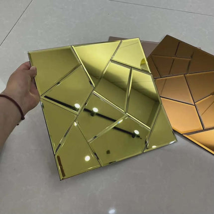 Luxury Gold Geometric Mirror Wall Panel Tiles for Modern Interior Decor