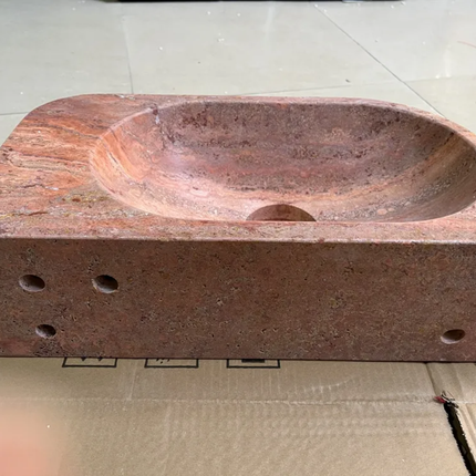 Custom Mini Size Wall-Mount Stone Bathroom Sink Red Travertine WashBasin Rectangle Natural Stone Wash Basin