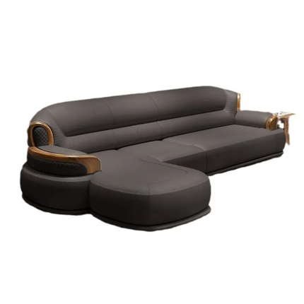Imperial Comfort Series Deluxe Cream Leather Furniture with Elegant Wooden Frame and Center Table