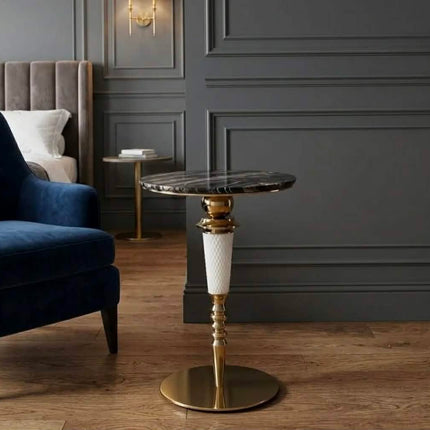 Luxury Round Side Table Modern Designer Stainless Steel Natural Marble Sofa Side Table For Villa Mansion Designer Project