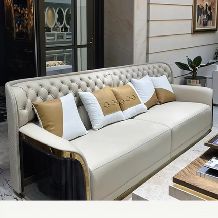 Luxury Gold Accent Sofa - Elegant Italian Design, Premium Leather with Stainless Steel Frame