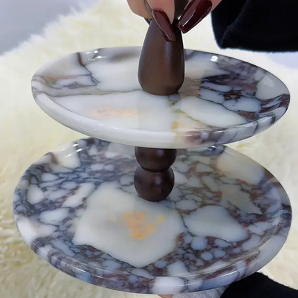 Stonekocc 100% Natural Marble Green Stone Double-Layer Cake Stand For Jewelry Miscellaneous Sundries Living Room Tableware