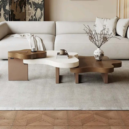 Made of concrete Creative Petal-Shaped Coffee Table (Walnut & White ): Modern Artistic Style, Premium Craftsmanship For Living Room & Home Spaces