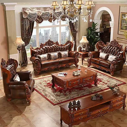 Luxury Solid Wood Sectional 1 2 3 Sofa Set Genuine Leather Modern Indoor Living Room Sofa