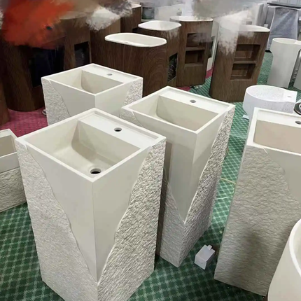 Modern Design Artificial Marble Standing Stone Basin Pedestal Sink Easy Clean Mount For Villa Hotel Washroom Bathroom