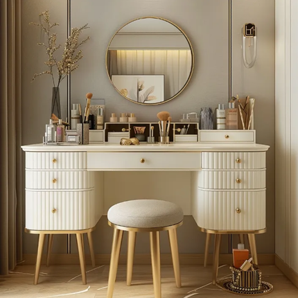 New Design Modern Luxurious Wood Dressing Table Cabinet With Lighted Mirror And Storage For Bedroom Coiffeuse