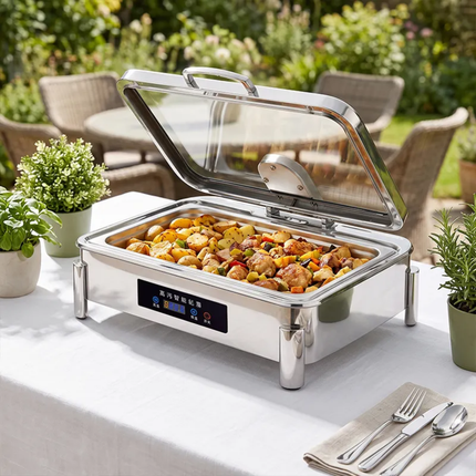 Smart Touch Control Electric Rectangular Chafing Dish Stainless Steel Catering Buffet Food Pan Warmer Buffet Stove Restaurant