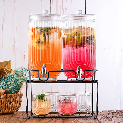 New Design 3.8L Clear Embossed Glass Beverage Dispenser With Tap Lid for Juice Lemonade Party-BPA Free