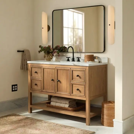 Luxurious floor-standing bathroom vanity ceramic basin smart mirror solid wood construction apartment villa bathroom furniture