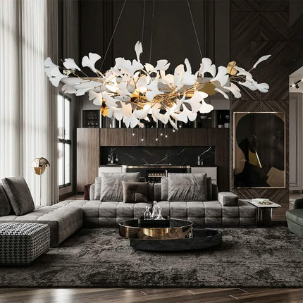 Modern Chandelier Custom Ceramic Ginkgo Leaf Branch Pendant Lights Living Room Dining Room Bedroom Hotel Villa Artistic Design