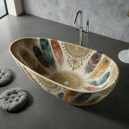 Artificial Stone Bathtub Customized Indoor Villa Decorative Solid Marble Craving Soaking Bath Tub Adult Bathtub