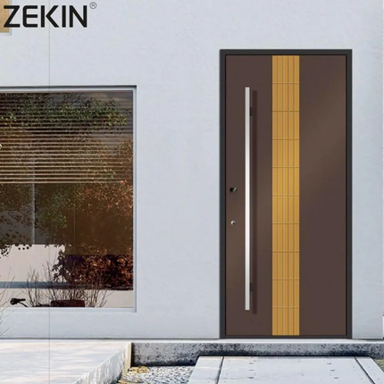 ZEKIN Aluminum Exterior Door Entrance Metal Hinged Front Entry Door Heat Insulation Anti-Theft Pivot-Mounted Main Entrance Door