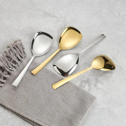 Korean Modern Triangle Large Stainless Steel Spoon Shovel Long Handle Mirror Polish Eco-Friendly Hotel Restaurant Family Use