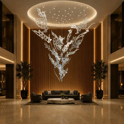 Hand-Blown Water Splash Crystal Chandelier | Modern Sculptural Design | High Ceiling Lobby & Living Room | Custom - Lavius