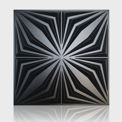 Modern Black & Silver 3D Starburst Wall Panel Tile with Bold Geometric Texture