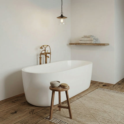 Salvere FW-7713-67 Modern Freestanding Bathtub Premium Acrylic Reinforced Fiberglass Resin Oval Shape 23 Inch Height Soaking Tub