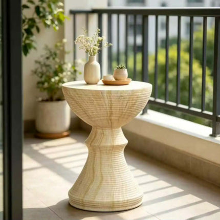 Modern Bohemian Durable Faux Travertine Side Table & Accent Nightstand with Outdoor Garden Stool for Living Room & Patio